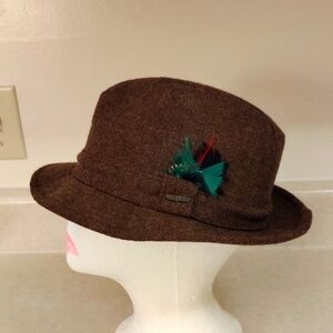 Stetson Brown Fedora with Green and Red Feather